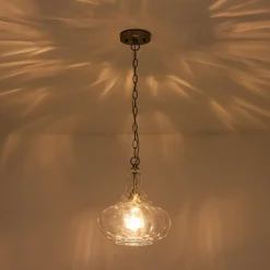 Farmhouse 1-Light Hammered Glass Bell Kitchen Pendant Light