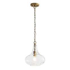 Farmhouse 1-Light Hammered Glass Bell Kitchen Pendant Light