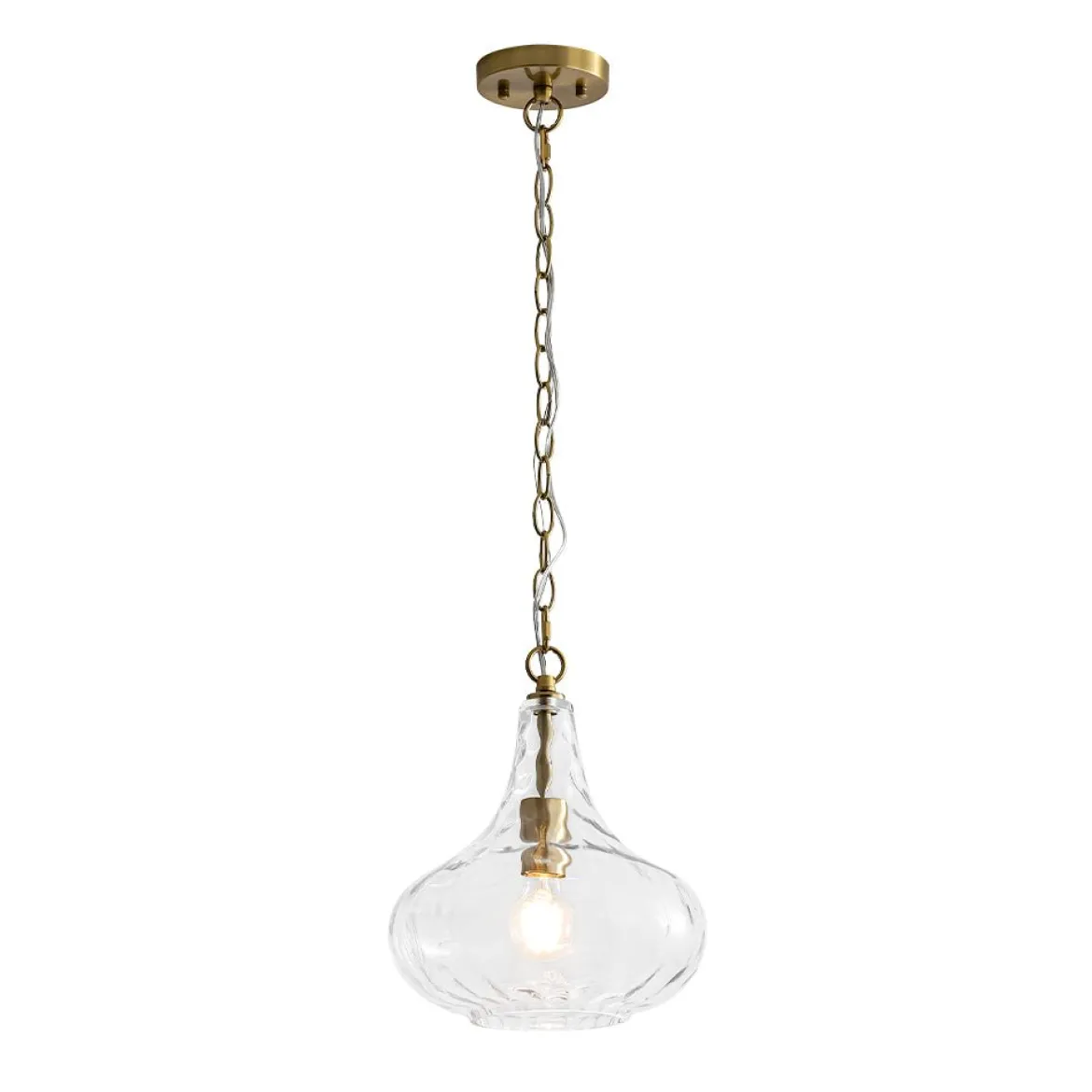 Farmhouse 1-Light Hammered Glass Bell Kitchen Pendant Light