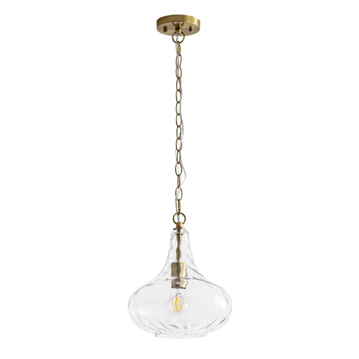 Farmhouse 1-Light Hammered Glass Bell Kitchen Pendant Light
