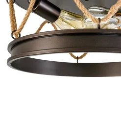 Farmhouse 2-Light Hemp Rope Iron Drum Cage Flush Mount