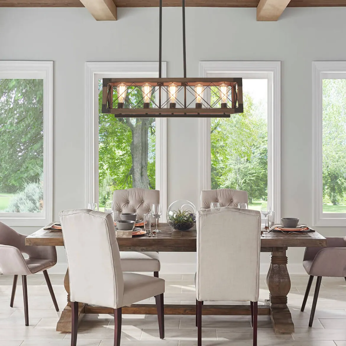 Farmhouse 5-Light Rectangle Wood Chandelier