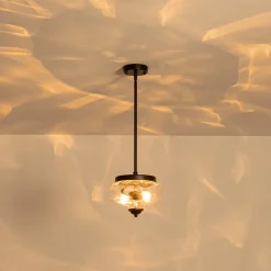 Farmhouse 2-light Round Hammered Glass Pendant Light