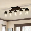Farmhouse Linear Glass Wooden Kitchen Island Ceiling Light