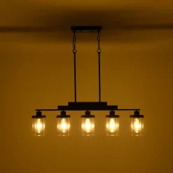 Farmhouse Linear Glass Wooden Kitchen Island Ceiling Light