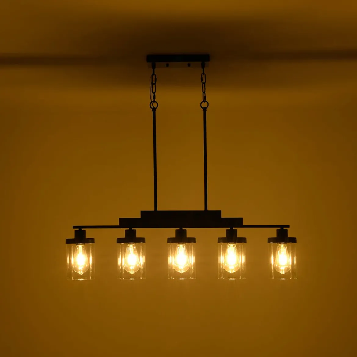 Farmhouse Linear Glass Wooden Kitchen Island Ceiling Light