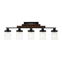 Farmhouse Linear Glass Wooden Kitchen Island Ceiling Light