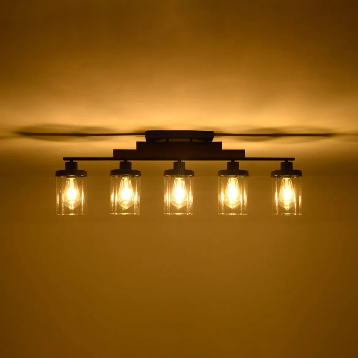 Farmhouse Linear Glass Wooden Kitchen Island Ceiling Light