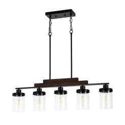 Farmhouse Linear Glass Wooden Kitchen Island Ceiling Light
