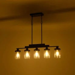 Farmhouse Linear Glass Wooden Kitchen Island Ceiling Light
