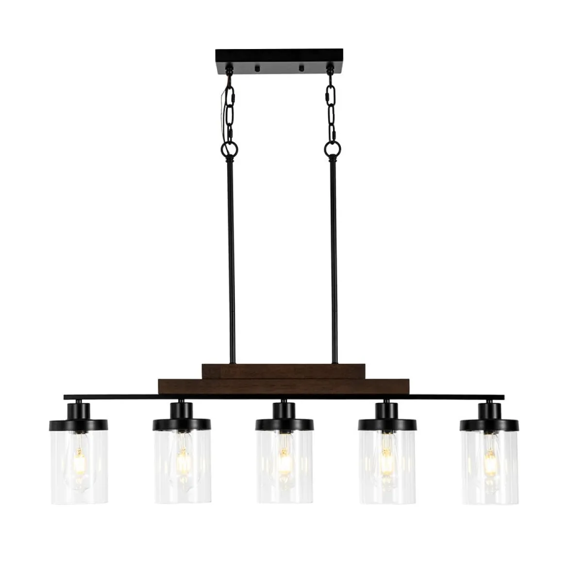 Farmhouse Linear Glass Wooden Kitchen Island Ceiling Light