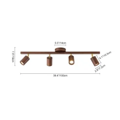 Farmhouse Walnut Wood 4-Light Linear Semi Flush Track Light