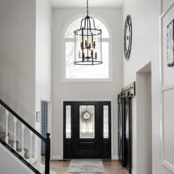 Farmhouse Wide Clear Glass Cylinder Cage Pendant