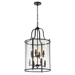 Farmhouse Wide Clear Glass Cylinder Cage Pendant
