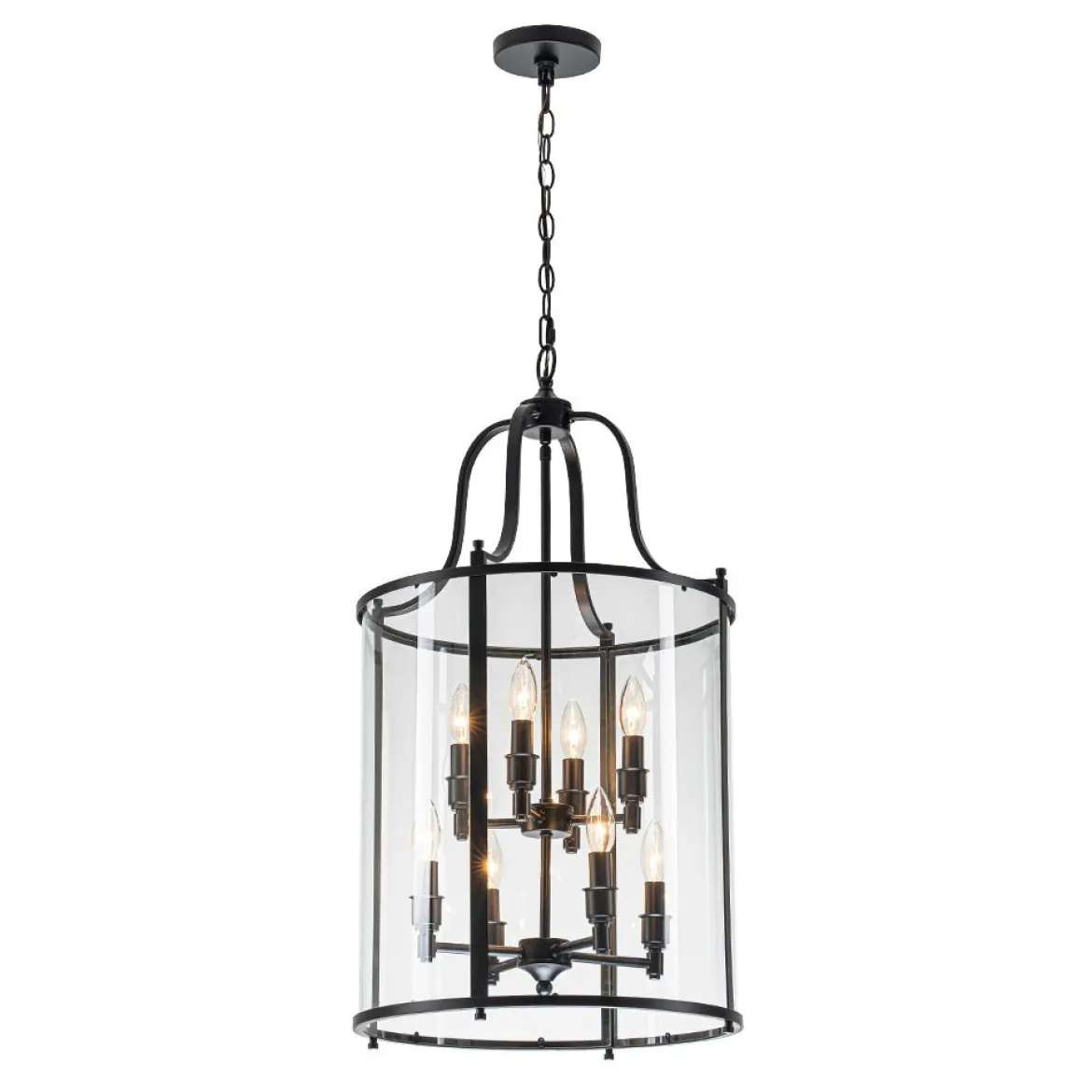 Farmhouse Wide Clear Glass Cylinder Cage Pendant