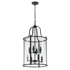 Farmhouse Wide Clear Glass Cylinder Cage Pendant