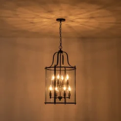 Farmhouse Wide Clear Glass Cylinder Cage Pendant