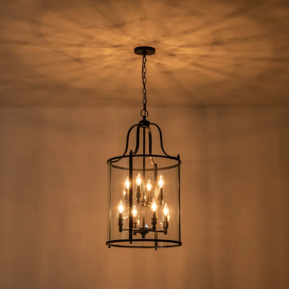 Farmhouse Wide Clear Glass Cylinder Cage Pendant