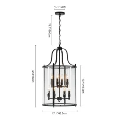 Farmhouse Wide Clear Glass Cylinder Cage Pendant