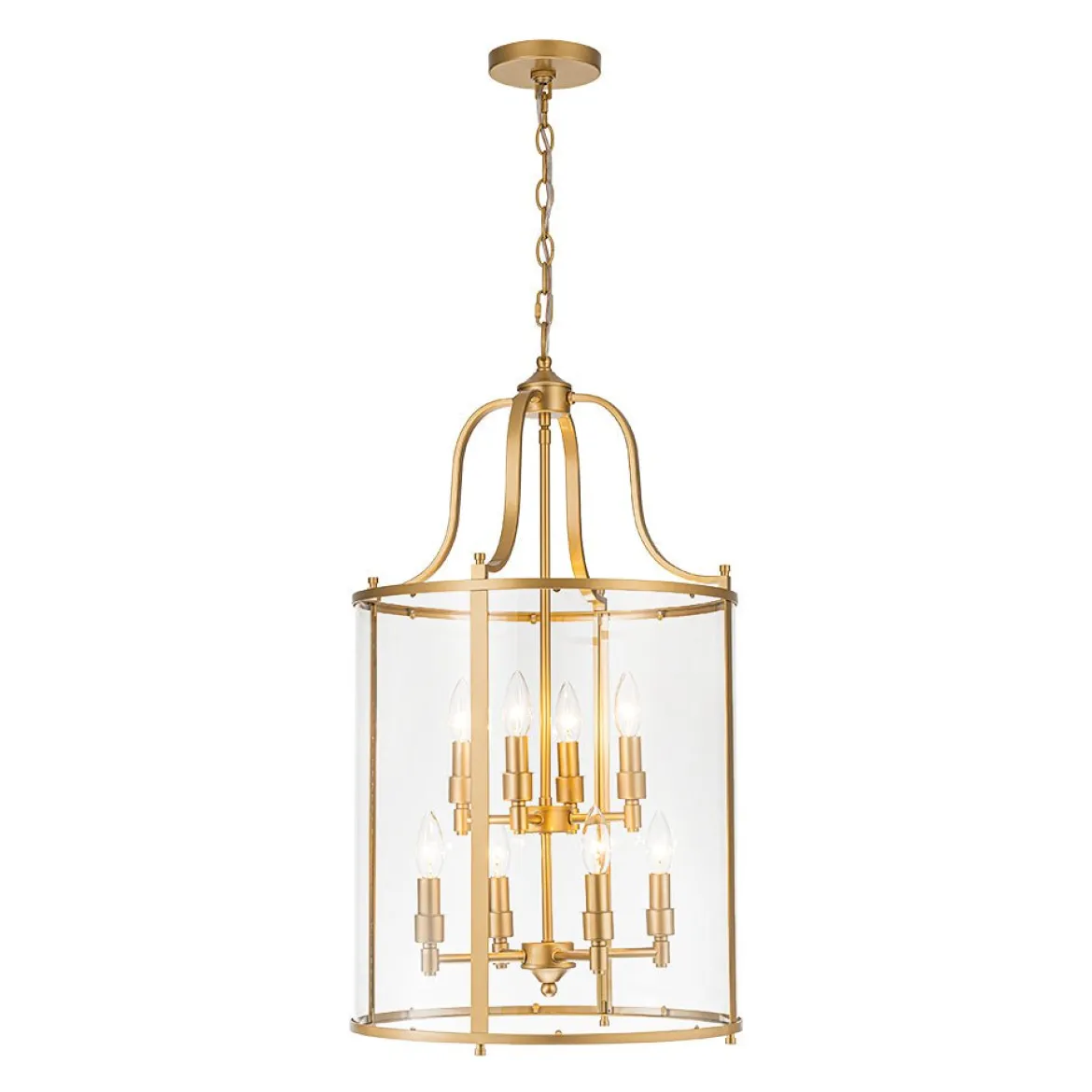Farmhouse Wide Clear Glass Cylinder Cage Pendant