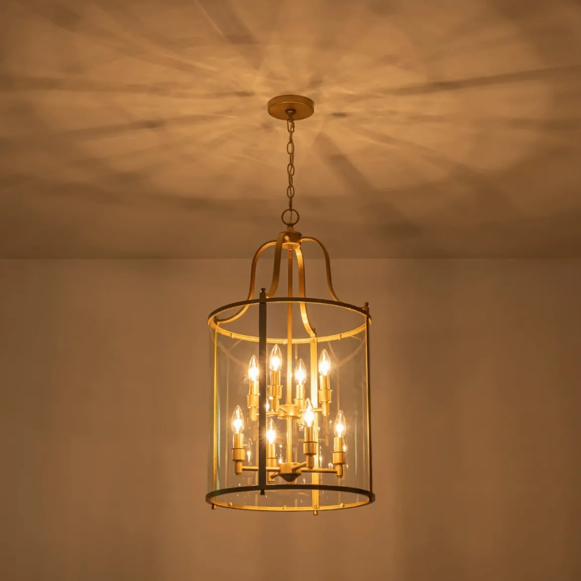 Farmhouse Wide Clear Glass Cylinder Cage Pendant
