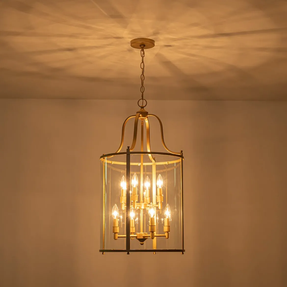Farmhouse Wide Clear Glass Cylinder Cage Pendant