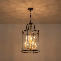 Farmhouse Wide Clear Glass Cylinder Cage Pendant