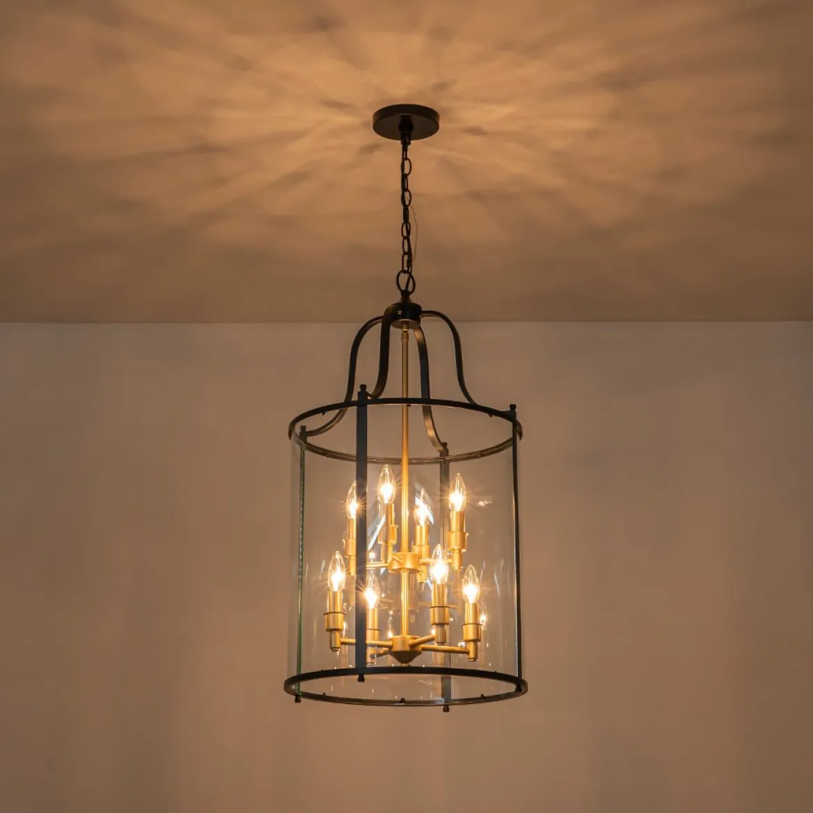 Farmhouse Wide Clear Glass Cylinder Cage Pendant