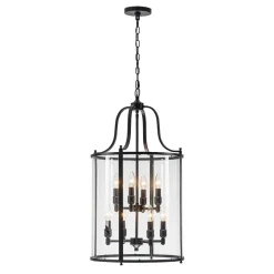 Farmhouse Wide Clear Glass Cylinder Cage Pendant
