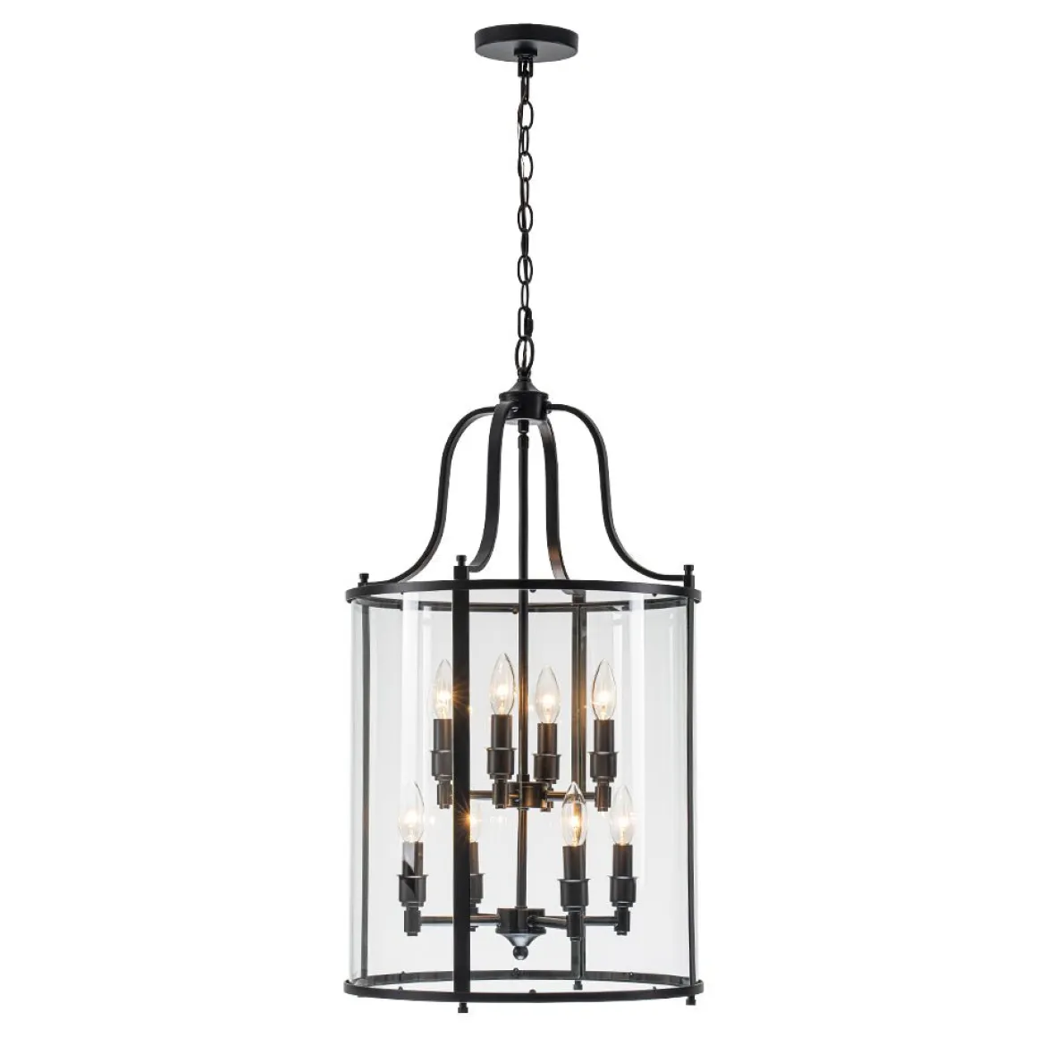 Farmhouse Wide Clear Glass Cylinder Cage Pendant