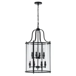 Farmhouse Wide Clear Glass Cylinder Cage Pendant
