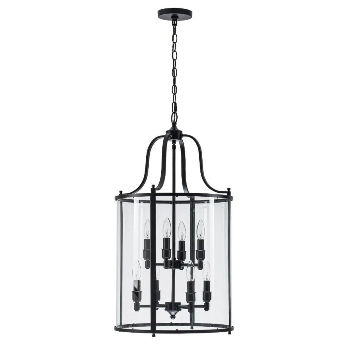 Farmhouse Wide Clear Glass Cylinder Cage Pendant
