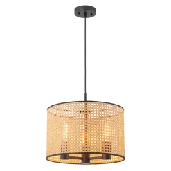 Farmhouse Wide Woven Rattan Drum Cage Pendant Light