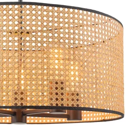 Farmhouse Wide Woven Rattan Drum Cage Pendant Light