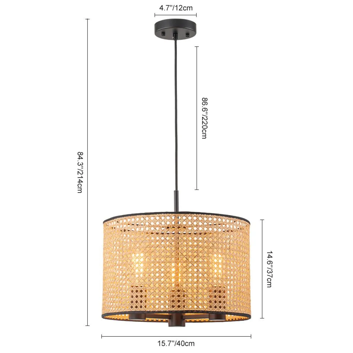 Farmhouse Wide Woven Rattan Drum Cage Pendant Light