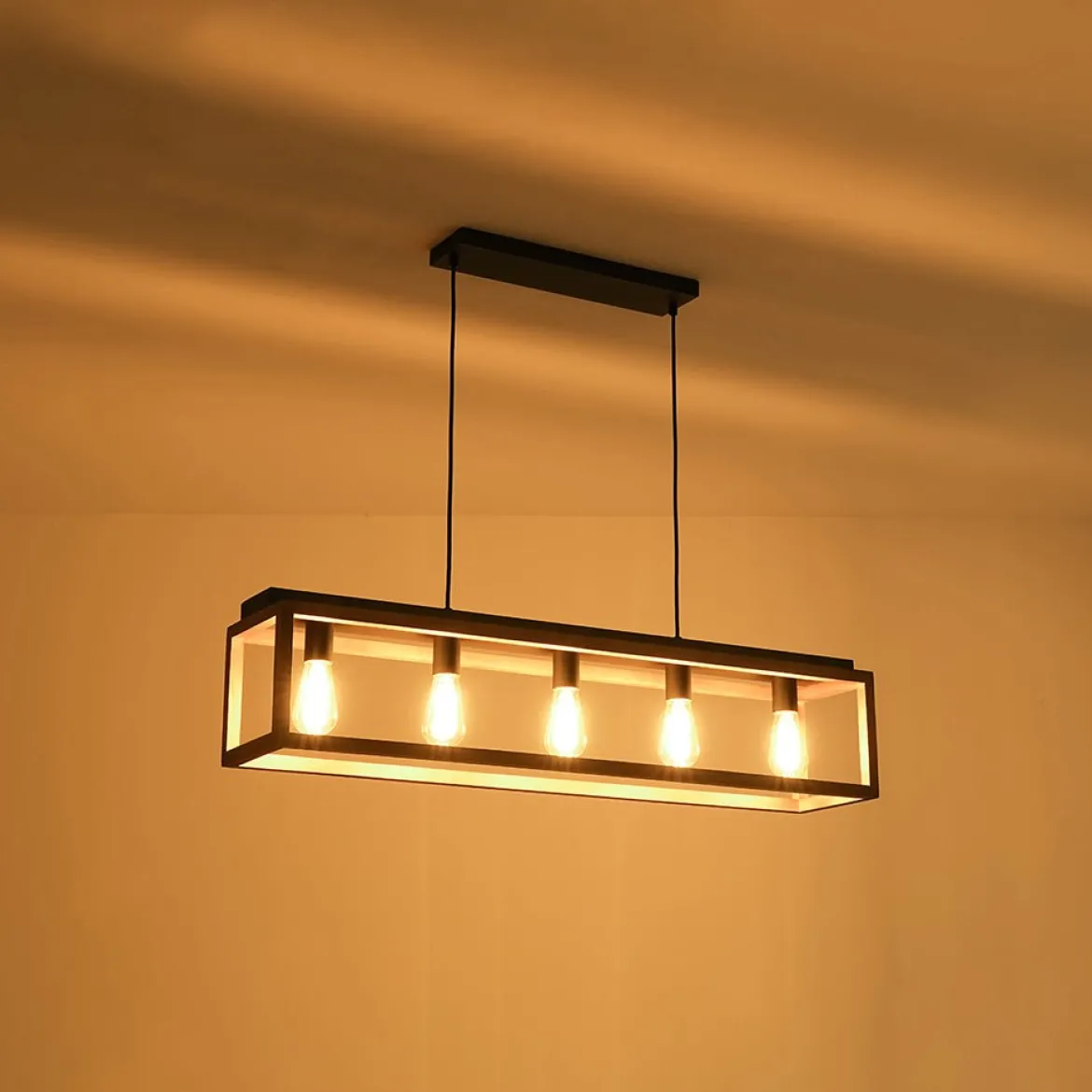 Farmhouse Wooden Rectangular Cage Island Chandelier