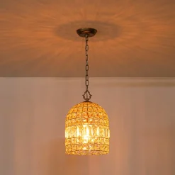 French Antique Brass Crystal Cage Chandelier