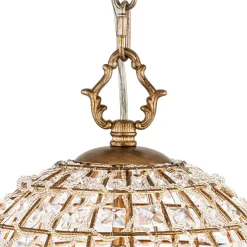 French Antique Brass Crystal Cage Chandelier