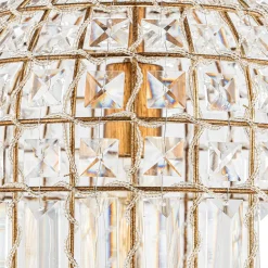French Antique Brass Crystal Cage Chandelier