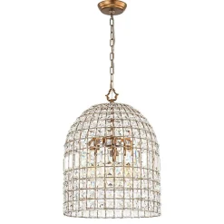 French Antique Brass Crystal Cage Chandelier