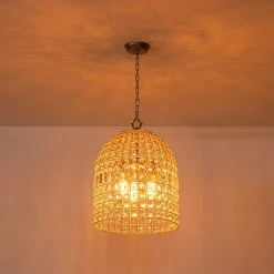 French Antique Brass Crystal Cage Chandelier