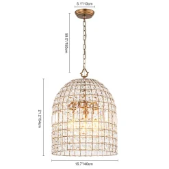 French Antique Brass Crystal Cage Chandelier