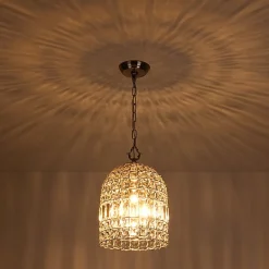 French Antique Brass Crystal Cage Chandelier