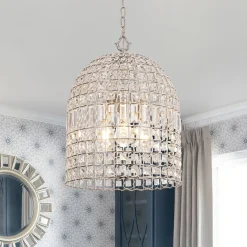 French Antique Brass Crystal Cage Chandelier