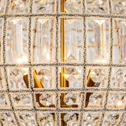 French Antique Brass Crystal Globe Chandelier