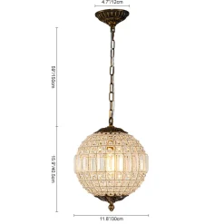 French Antique Brass Crystal Globe Chandelier