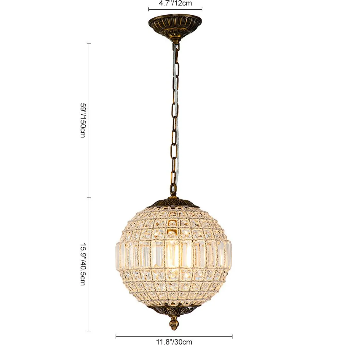 French Antique Brass Crystal Globe Chandelier