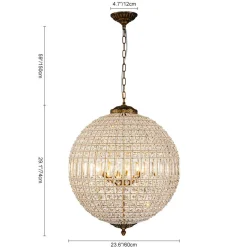 French Antique Brass Crystal Globe Chandelier