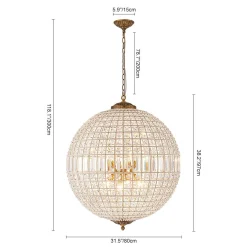 French Antique Brass Crystal Globe Chandelier