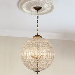 French Antique Brass Crystal Globe Chandelier